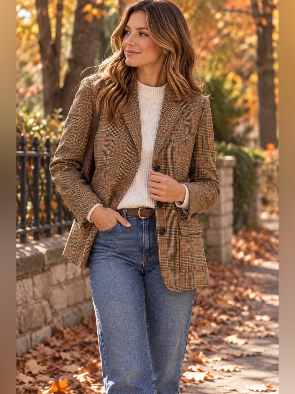 Liz Claiborne Tan & Brown Plaid Blazer Jacket
